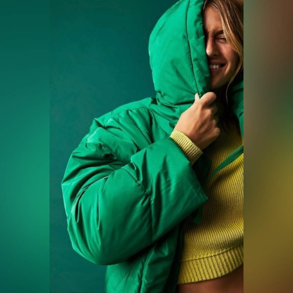 Free People Trapeze Haley Puffer Jacket Green Medium NWT - Picture 3 of 16